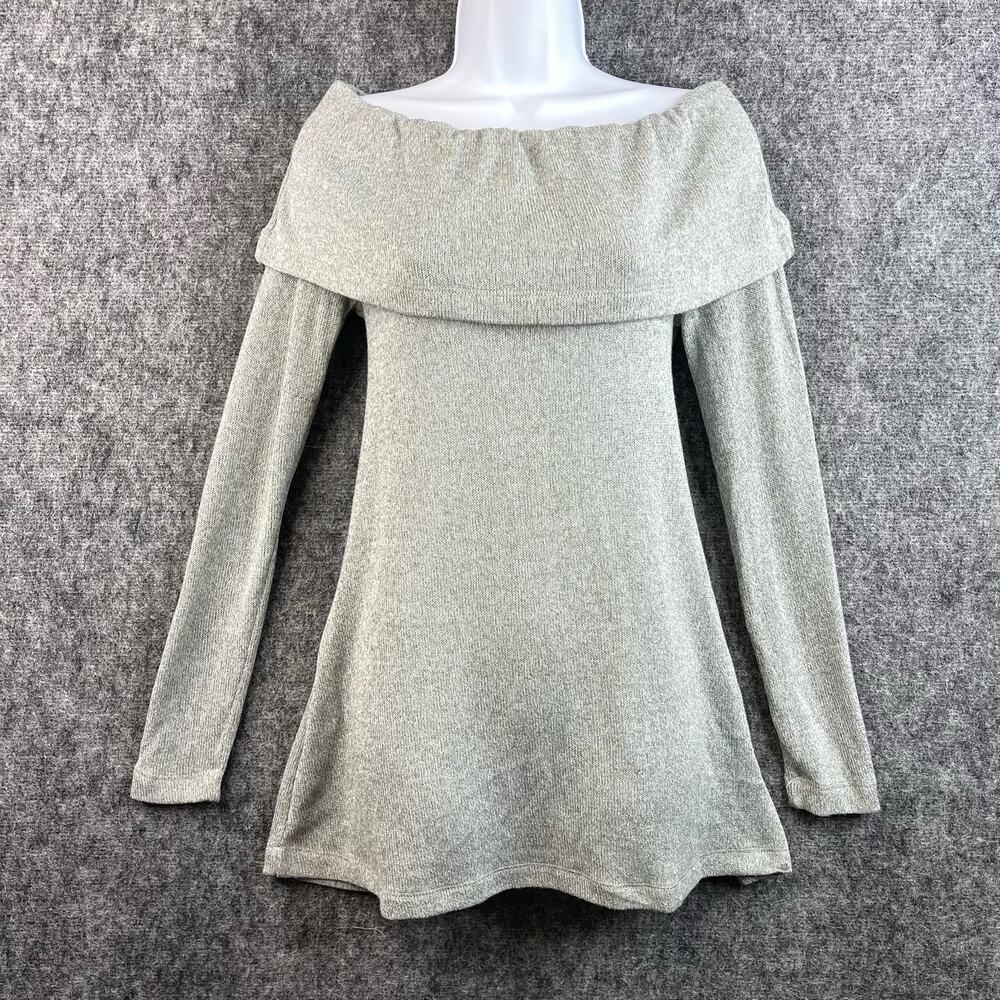 Anthropologie Eri + Ali Off Shoulder Sweater Gray Knit Top Size Small